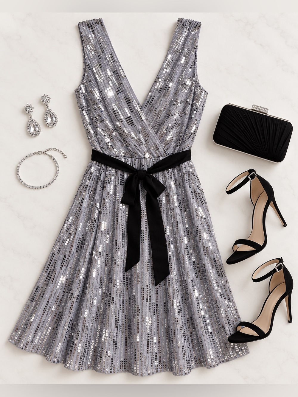 Express Silver Sequin Backless Cocktail Dress